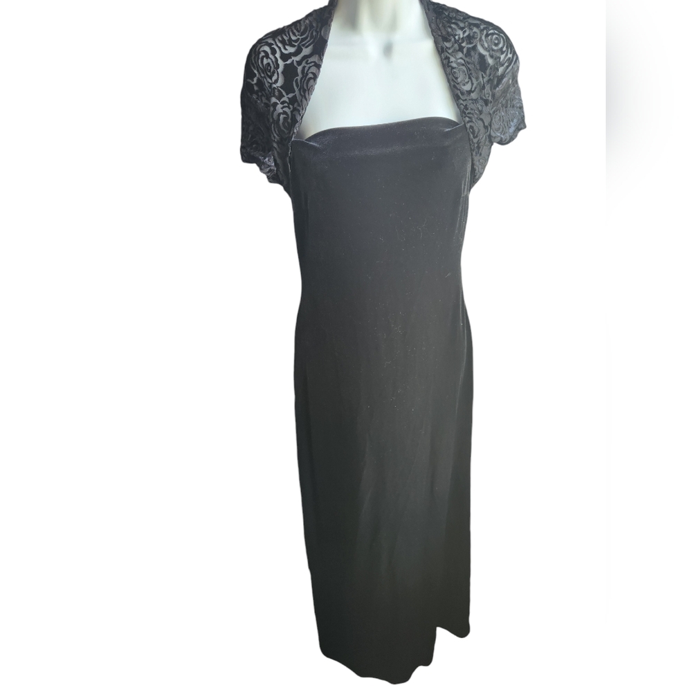 My Michelle Black Velvet Evening Velvet Burnout Vintage Maxi Dress Size S